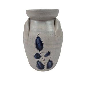 Williamsburg Pottery Small Vase Salt Glaze Gray Cobolt Blue Double Handle